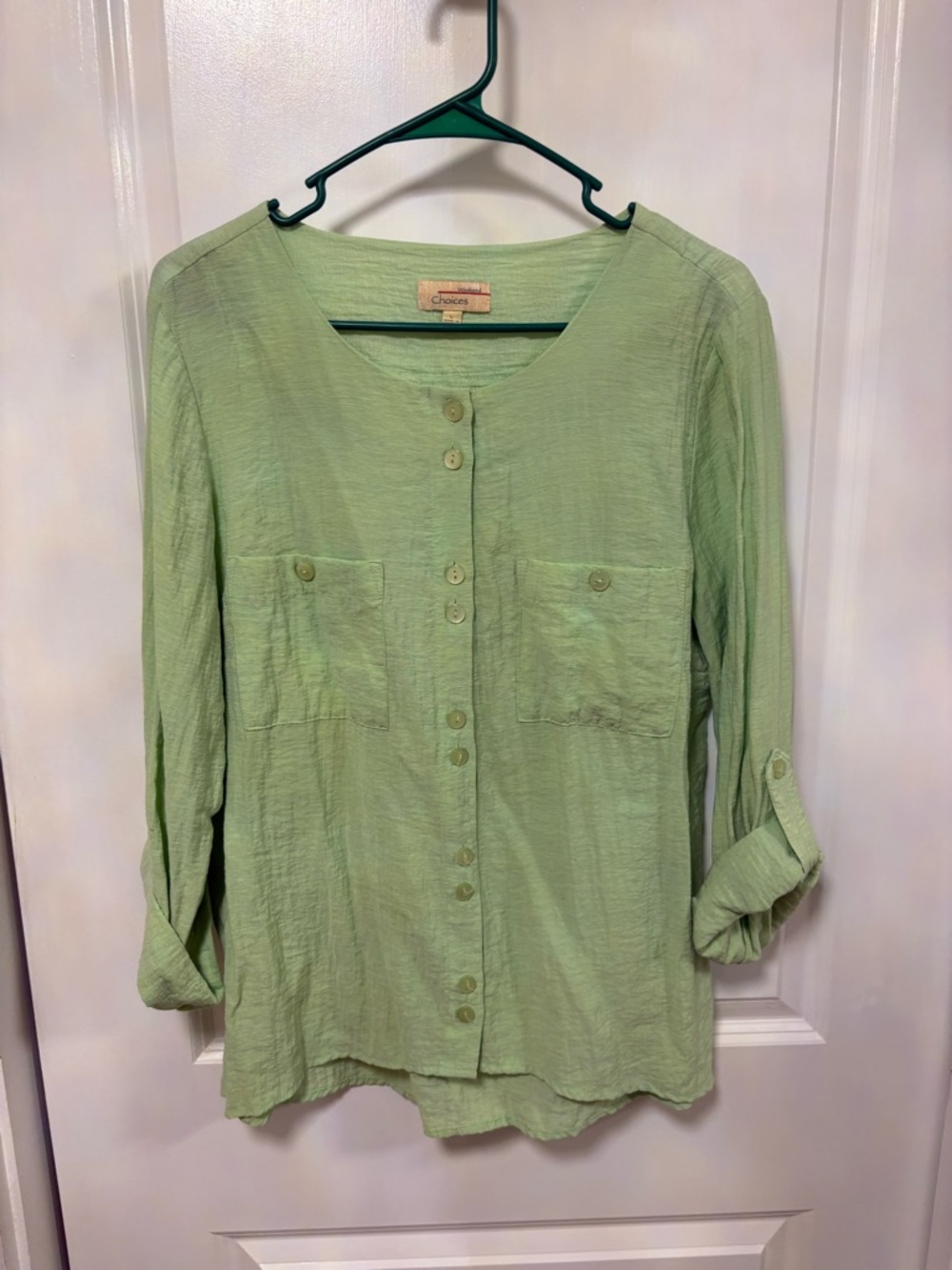 Choices Light Green Button-Up Pocket Blouse